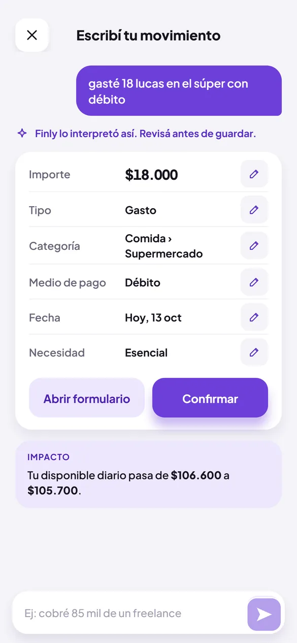 Escribir un gasto en lenguaje natural